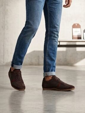 Lacoste Misano 22 LCR Brown And Red Leather Suede Driving Sneakers, Sz 9